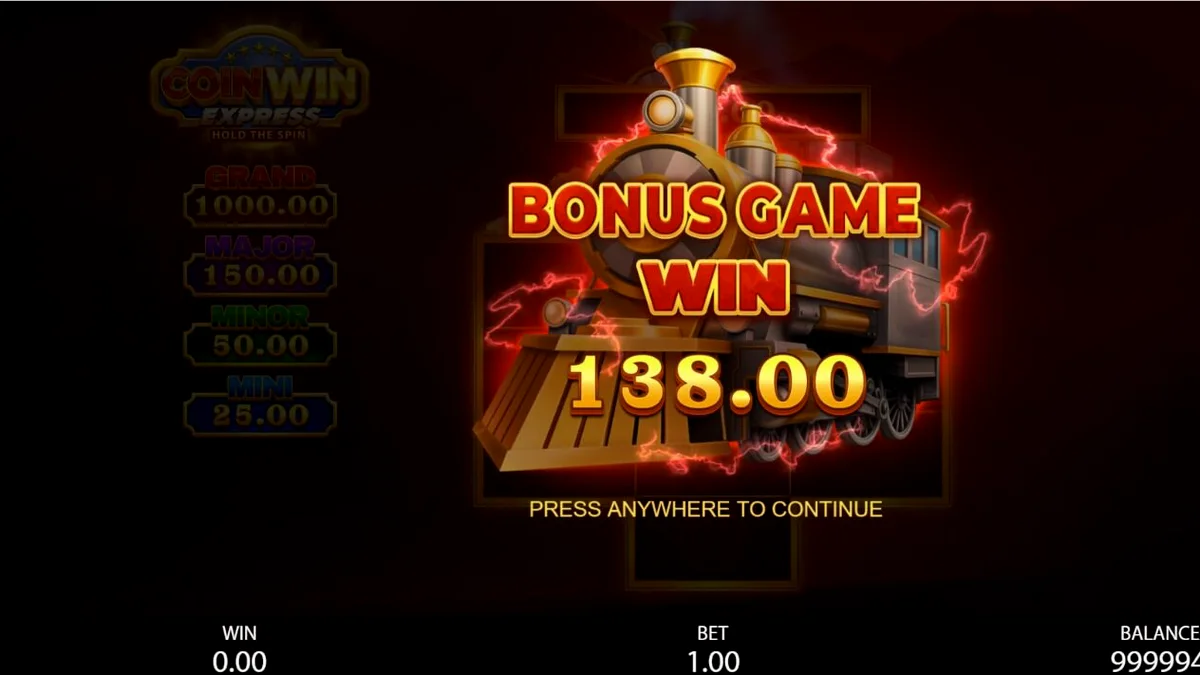 Interface do jogo Coin Win Express: Hold the Spin em um smartphone