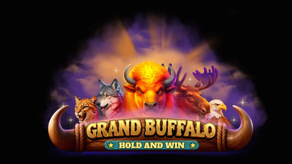 Cenário de deserto e búfalos no slot Grand Buffalo Hold and Win
