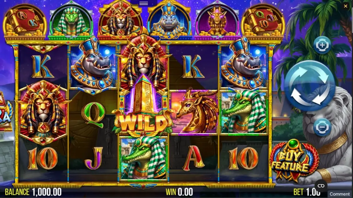 Interface do jogo 4TP Book of AfricRa com temática egípcia animal
